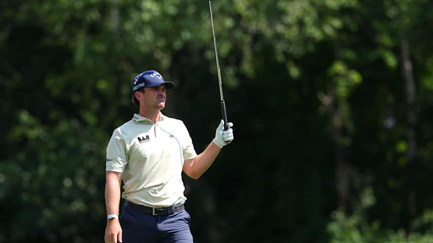 Will Gordon of the United States watches his shot from the ninth tee during the first round of the Rocket Classic 2025 at Detroit Golf Club on June 26, 2025 in Detroit, Michigan. (Gregory Shamus/Getty Images)
