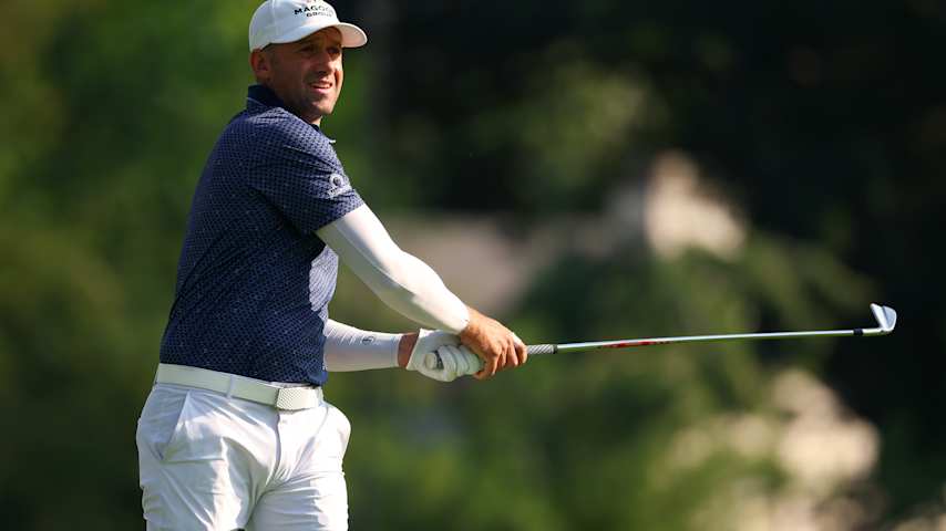 Ben Silverman of Canada watches his shot from the ninth tee during the first round of the Rocket Classic 2025 at Detroit Golf Club on June 26, 2025 in Detroit, Michigan. (Gregory Shamus/Getty Images)