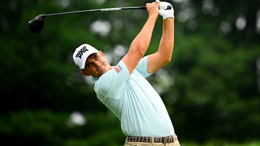 Christiaan Bezuidenhout of South Africa hits a tee shot on the first hole during the first round of the Travelers Championship 2025 at TPC River Highlands on June 19, 2025 in Cromwell, Connecticut. (Alex Goodlett/Getty Images)