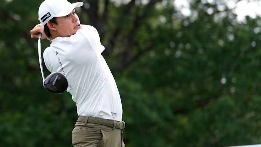 Kaito Onishi of Japan plays his shot from the 18th tee during the first round of the Rocket Classic 2025 at Detroit Golf Club on June 26, 2025 in Detroit, Michigan. (Raj Mehta/Getty Images)