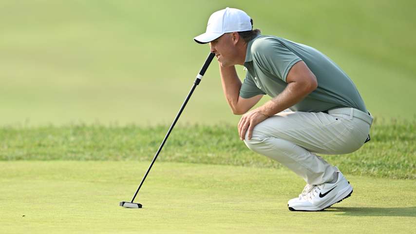 Nick Hardy of the United States lines up a putt on the eighth green during the second round of the RBC Canadian Open 2025 at TPC Toronto at Osprey Valley on June 06, 2025 in Caledon, Ontario. (Minas Panagiotakis/Getty Images)