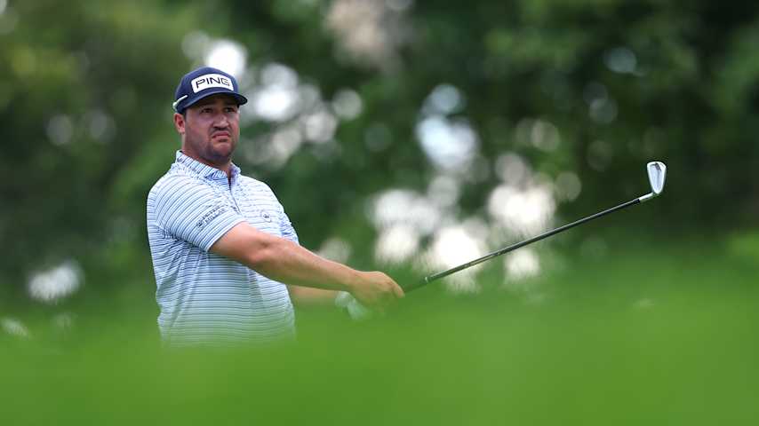 Thriston Lawrence of South Africa plays his shot from the eighth tee during the third round of the Rocket Classic 2025 at Detroit Golf Club on June 28, 2025 in Detroit, Michigan. (Gregory Shamus/Getty Images)