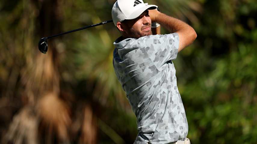 TULUM, MEXICO - MAY 01: Aaron Wise of the United States plays his shot from the ninth tee during the first round of the 2025 Tulum Championship at PGA Riviera Maya on May 01, 2025 in Tulum, Mexico. (Photo by Luke Hales/Getty Images)