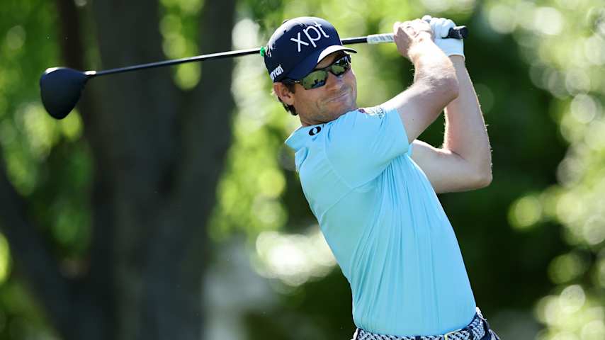 MCKINNEY, TEXAS - MAY 03: Adam Schenk of the United States plays his shot from the sixth tee during the third round of THE CJ CUP Byron Nelson 2025 at TPC Craig Ranch on May 03, 2025 in McKinney, Texas. (Photo by Sam Hodde/Getty Images)
