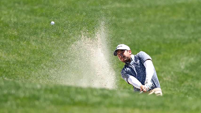 MCKINNEY, TEXAS - MAY 03: Alejandro Tosti of Argentina plays his shot from the bunker on the third hole during the third round of THE CJ CUP Byron Nelson 2025 at TPC Craig Ranch on May 03, 2025 in McKinney, Texas. (Photo by Stacy Revere/Getty Images)