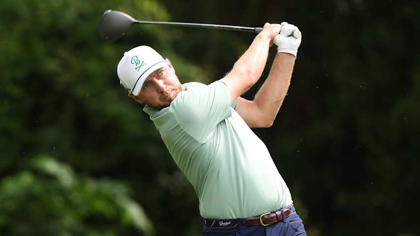 ARLINGTON, TEXAS - APRIL 24: Alistair Docherty of the United States hits a tee shot on the seventh hole during the first round of the Veritex Bank Championship 2025 at Texas Rangers Golf Club on April 24, 2025 in Arlington, Texas. (Photo by Sam Hodde/Getty Images)