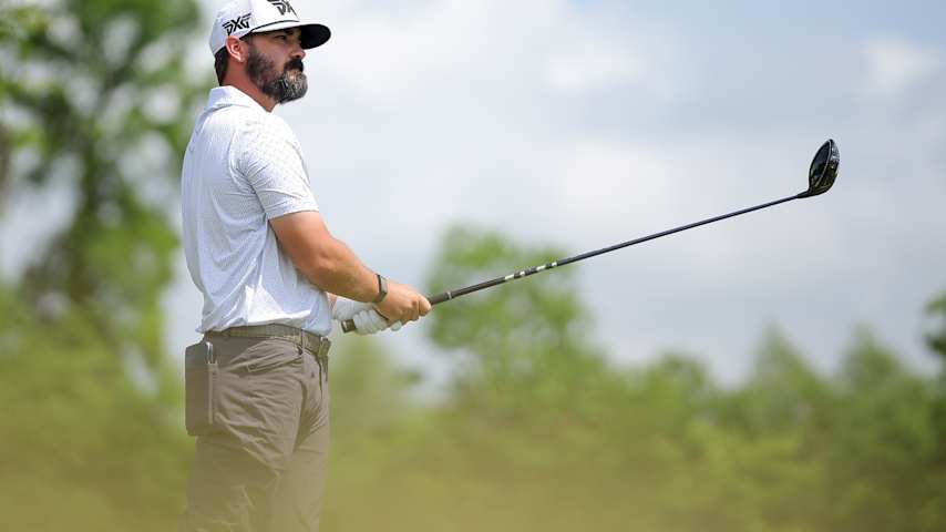 AVONDALE, LOUISIANA - APRIL 25: Chad Ramey of the United States watches his shot from the second tee on day two of the Zurich Classic of New Orleans on April 25, 2025 in Avondale, Louisiana. (Photo by Jonathan Bachman/Getty Images)