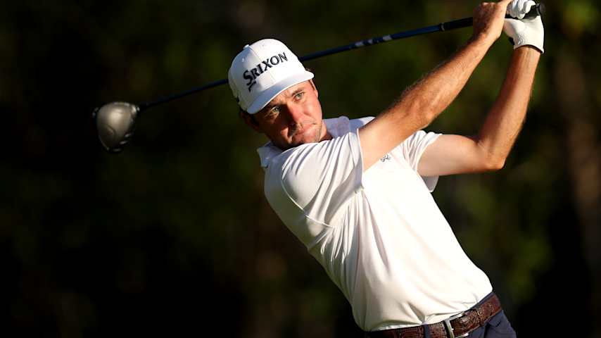 TULUM, MEXICO - MAY 02: Davis Shore of the United States plays his shot from the tenth tee during the second round of the 2025 Tulum Championship at PGA Riviera Maya on May 02, 2025 in Tulum, Mexico. (Photo by Luke Hales/Getty Images)