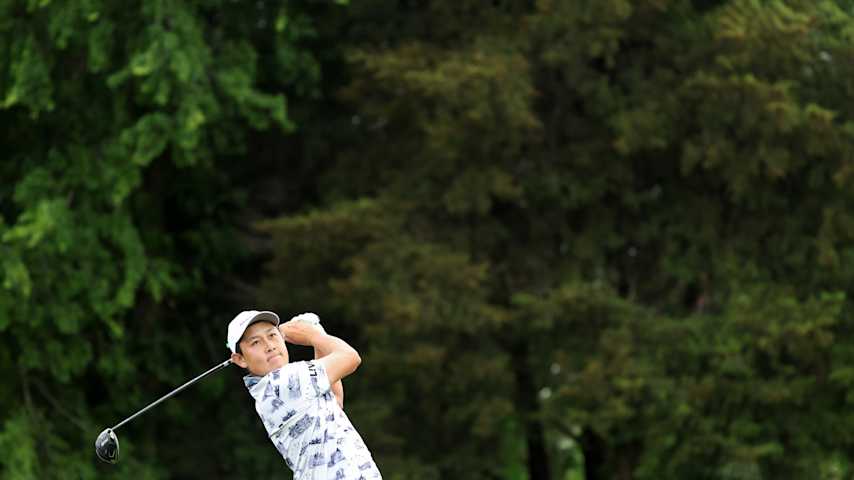 MCKINNEY, TEXAS - MAY 02: Dylan Wu of the United States plays his shot from the eighth tee during the second round of THE CJ CUP Byron Nelson 2025 at TPC Craig Ranch on May 02, 2025 in McKinney, Texas. (Photo by Stacy Revere/Getty Images)