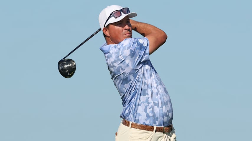 PUNTA CANA, DOMINICAN REPUBLIC - APRIL 17: Kevin Roy of the United States plays his shot from the first tee during the first round of the Corales Puntacana Championship 2025 at Puntacana Resort & Club, Corales Golf Course on April 17, 2025 in Punta Cana, Dominican Republic. (Photo by Andy Lyons/Getty Images)