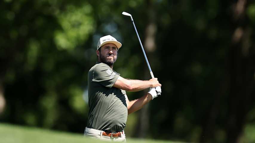 MCKINNEY, TEXAS - MAY 03: Mark Hubbard of the United States plays his shot on the third hole during the third round of THE CJ CUP Byron Nelson 2025 at TPC Craig Ranch on May 03, 2025 in McKinney, Texas. (Photo by Stacy Revere/Getty Images)