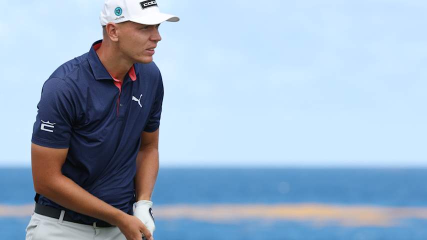 PUNTA CANA, DOMINICAN REPUBLIC - APRIL 18: Matti Schmid of Germany watches his shot from the ninth tee during the second round of the Corales Puntacana Championship 2025 at Puntacana Resort & Club, Corales Golf Course on April 18, 2025 in Punta Cana, Dominican Republic. (Photo by Andy Lyons/Getty Images)