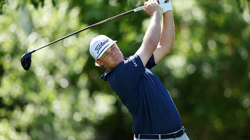MCKINNEY, TEXAS - MAY 03: Patton Kizzire of the United States plays his shot from the sixth tee during the third round of THE CJ CUP Byron Nelson 2025 at TPC Craig Ranch on May 03, 2025 in McKinney, Texas. (Photo by Sam Hodde/Getty Images)