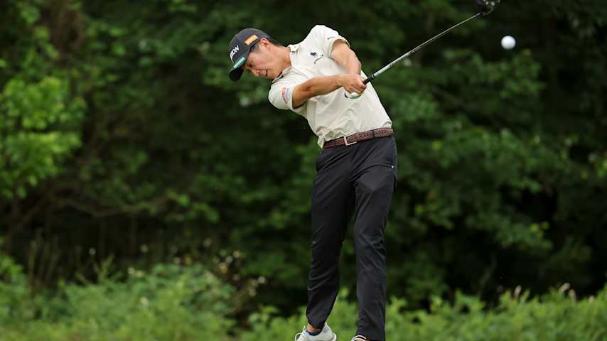 AVONDALE, LOUISIANA - APRIL 24: Rikuya Hoshino of Japan plays his shot from the fifth tee on day one of the Zurich Classic of New Orleans on April 24, 2025 in Avondale, Louisiana. (Photo by Jonathan Bachman/Getty Images)