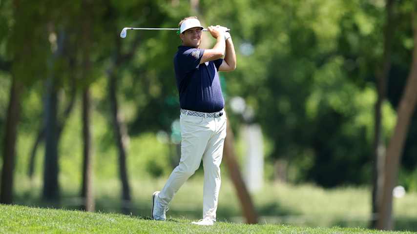 MCKINNEY, TEXAS - MAY 03: Taylor Dickson of the United States plays his shot on the third hole during the third round of THE CJ CUP Byron Nelson 2025 at TPC Craig Ranch on May 03, 2025 in McKinney, Texas. (Photo by Stacy Revere/Getty Images)