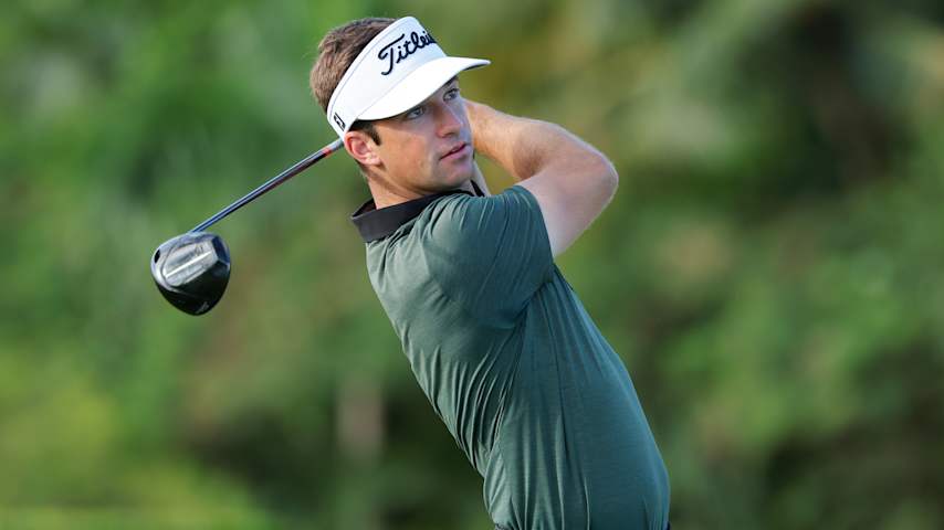 PUNTA CANA, DOMINICAN REPUBLIC - APRIL 18: Trevor Cone of the United States plays his shot from the 13th tee during the second round of the Corales Puntacana Championship 2025 at Puntacana Resort & Club, Corales Golf Course on April 18, 2025 in Punta Cana, Dominican Republic. (Photo by Andy Lyons/Getty Images)