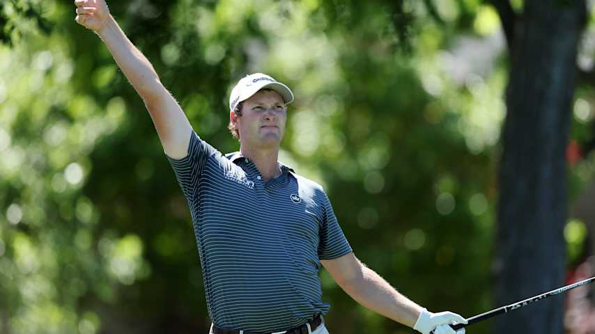 MCKINNEY, TEXAS - MAY 03: Vince Whaley of the United States reacts to his shot from the sixth tee during the third round of THE CJ CUP Byron Nelson 2025 at TPC Craig Ranch on May 03, 2025 in McKinney, Texas. (Photo by Sam Hodde/Getty Images)