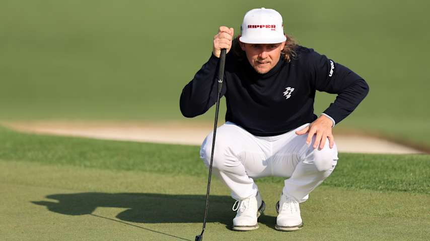 Cameron Smith of Australia 
lines up a putt on the second green during the first round of the 2025 Masters Tournament at Augusta National Golf Club on April 10, 2025 in Augusta, Georgia. (Michael Reaves/Getty Images)