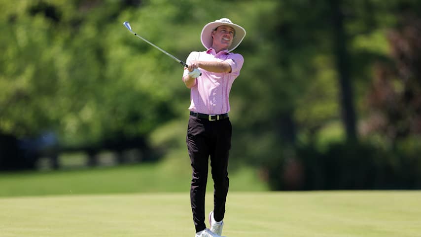 Joe Highsmith hits an approach shot on the 10th hole during the third round of the Truist Championship 2025 at The Wissahickon at Philadelphia Cricket Club on May 10, 2025 in Flourtown, Pennsylvania. (Andrew Redington/Getty Images)