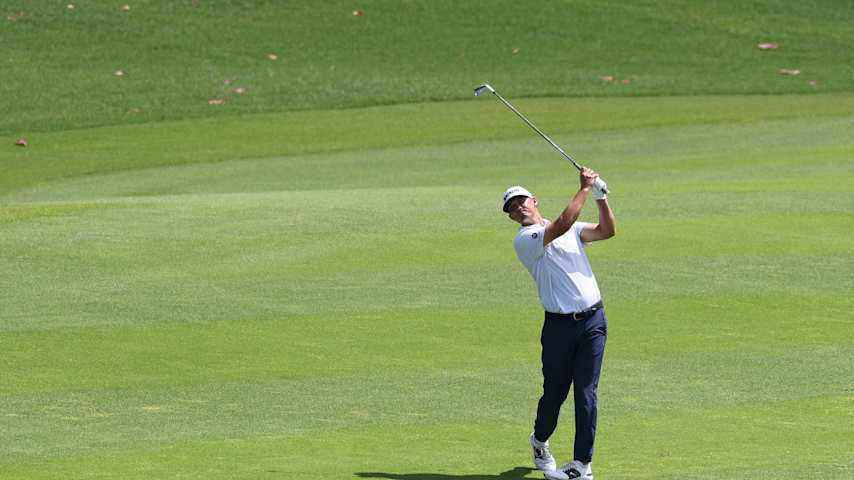 Max McGreevy of the United States plays a shot on the 15th hole during the second round of the Corales Puntacana Championship 2025 at Puntacana Resort & Club, Corales Golf Course on April 18, 2025 in Punta Cana, Dominican Republic. (Bryan M. Bennett/Getty Images)