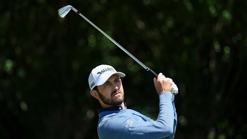 Patrick Cantlay watches a tee shot on the third hole during the third round of the Truist Championship 2025 at The Wissahickon at Philadelphia Cricket Club on May 10, 2025 in Flourtown, Pennsylvania. (Emilee Chinn/Getty Images)