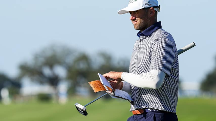 Ben Silverman of Canada looks on while playing the ninth hole prior to The RSM Classic 2025 at Sea Island Resort on November 19, 2025 in St Simons Island, Georgia. (Mike Mulholland/Getty Images)
