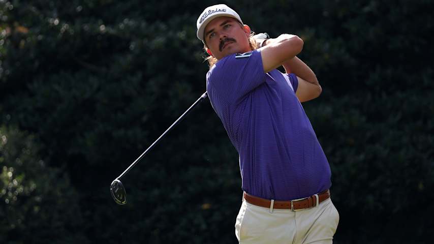 Carson Young of the United States plays his shot from the second tee during the second round of The RSM Classic 2025 at Sea Island Resort Plantation Course on November 21, 2025 in St Simons Island, Georgia. (Mike Mulholland/Getty Images)