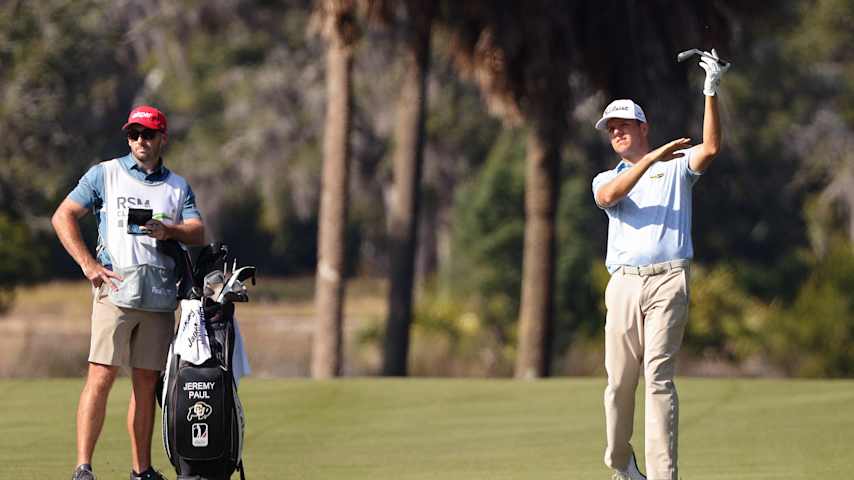 Jeremy Paul of Germany plays a shot on the sixth hole during the first round of The RSM Classic 2025 at Sea Island Resort Plantation Course on November 20, 2025 in St Simons Island, Georgia. (Mike Mulholland/Getty Images)
