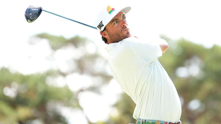 Joey Garber of the United States plays his shot from the first tee during the final round of the Nationwide Children's Hospital Championship 2024 at Ohio State University Golf Club on September 22, 2024 in Columbus, Ohio. (Raj Mehta/Getty Images)