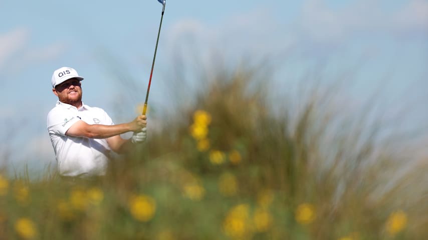 Zac Blair of the United States plays his shot from the sixth tee during the final round of The RSM Classic 2025 at Sea Island Resort on November 23, 2025 in St Simons Island, Georgia. (Mike Mulholland/Getty Images)