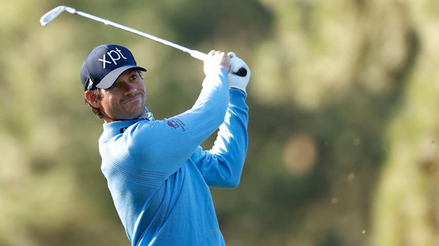 Adam Schenk of the United States plays his shot from the second tee during the first round of the Barracuda Championship 2025 at Tahoe Mountain Club on July 17, 2025 in Truckee, California. (Lachlan Cunningham/Getty Images)