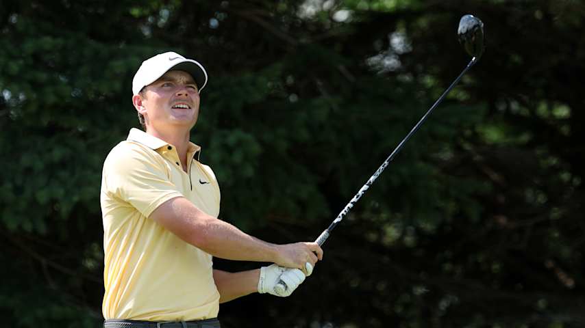 Luke Clanton of the United States plays his shot from the second tee during the third round of the 3M Open 2025 at TPC Twin Cities on July 26, 2025 in Blaine, Minnesota. (David Berding/Getty Images)