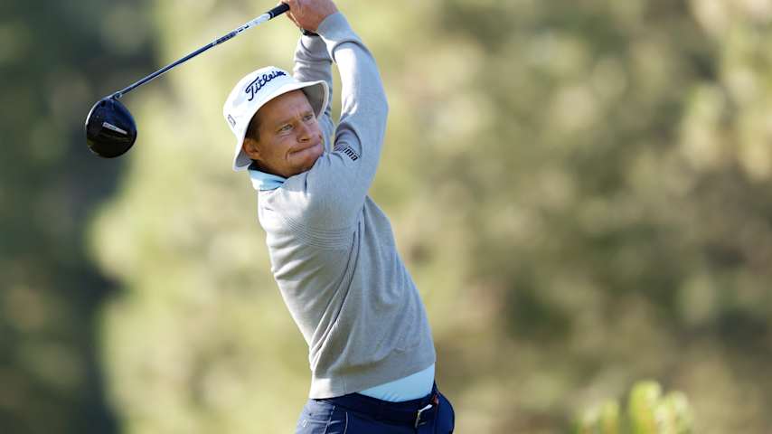 Peter Malnati of the United States reacts after playing his shot from the second tee during the first round of the Barracuda Championship 2025 at Tahoe Mountain Club on July 17, 2025 in Truckee, California. (Lachlan Cunningham/Getty Images)
