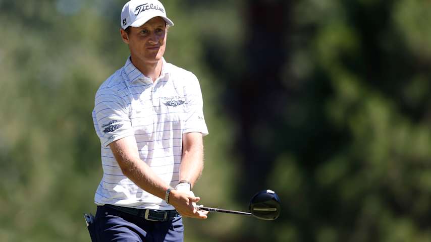 Tim Widing of Sweden plays his shot from the second tee during the first round of the Barracuda Championship 2025 at Tahoe Mountain Club on July 17, 2025 in Truckee, California. (Lachlan Cunningham/Getty Images)