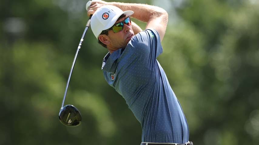Ben Kohles of the United States plays his shot from the second tee during the second round of the ONEflight Myrtle Beach Classic 2025 at Dunes Golf & Beach Club on May 09, 2025 in Myrtle Beach, South Carolina. (Andy Lyons/Getty Images)