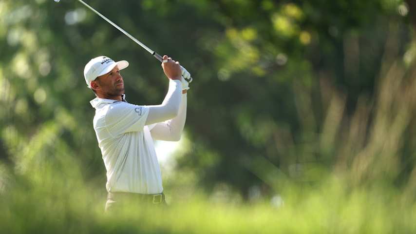 Ben Silverman of Canada plays his shot from the 17th tee during the second round of the Charles Schwab Challenge 2025 at Colonial Country Club on May 23, 2025 in Fort Worth, Texas. (Sam Hodde/Getty Images)