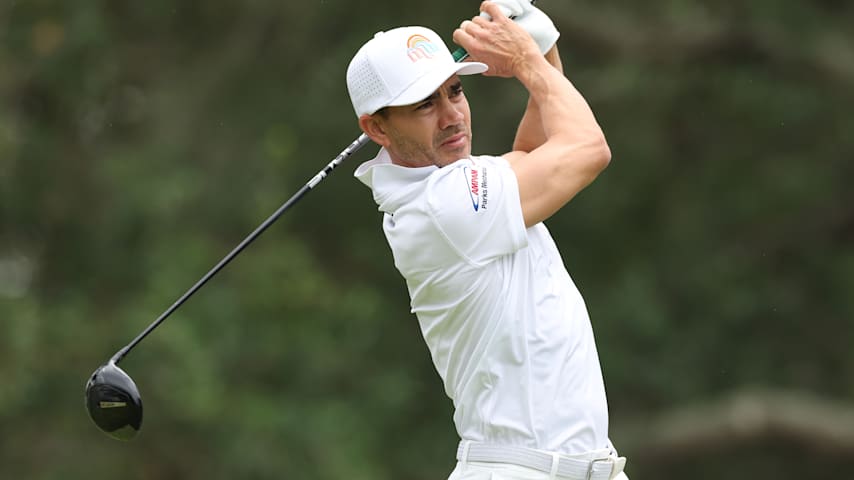 Camilo Villegas of Colombia plays his shot from the 11th tee during the first round of the ONEflight Myrtle Beach Classic 2025 at Dunes Golf & Beach Club on May 08, 2025 in Myrtle Beach, South Carolina. (Andy Lyons/Getty Images)
