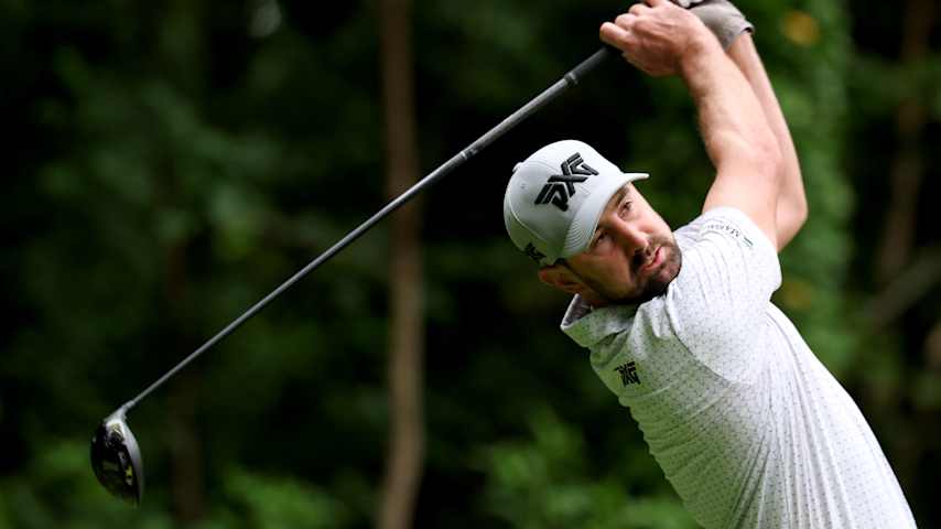Cristobal Del Solar plays his tee shot on the second hole during the second round of the UNC Health Championship presented by STITCH 2025 at Raleigh Country Club on May 30, 2025 in Raleigh, North Carolina. (Grant Halverson/Getty Images)
