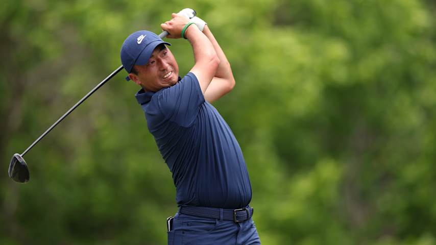 Doug Ghim of the United States plays his shot from the sixth tee during the third round of the Charles Schwab Challenge 2025 at Colonial Country Club on May 24, 2025 in Fort Worth, Texas. (Sam Hodde/Getty Images)