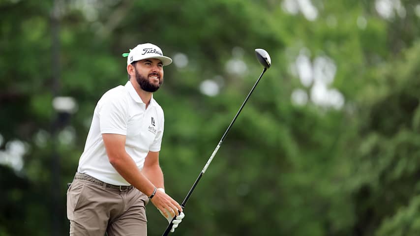 Hayden Buckley of the United States plays his shot from the second tee during the third round of the ONEflight Myrtle Beach Classic 2025 at Dunes Golf & Beach Club on May 10, 2025 in Myrtle Beach, South Carolina. (Jonathan Bachman/Getty Images)