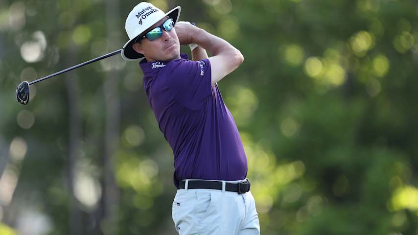 Joel Dahmen of the United States plays his shot from the sixth tee during the second round of the Charles Schwab Challenge 2025 at Colonial Country Club on May 23, 2025 in Fort Worth, Texas. (Raj Mehta/Getty Images)