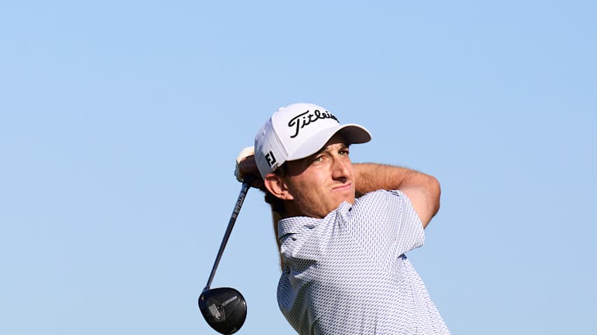 Josh Goldenberg of United States plays his tee shot on the 10th hole on day six of the final stage of DP World Tour Qualifying School at Lakes Course, Infinitum on November 14, 2024 in Tarragona, Spain. (Aitor Alcalde/Getty Images)