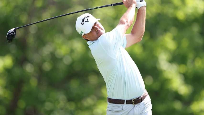 Kevin Kisner of the United States plays his shot from the sixth tee during the first round of the Charles Schwab Challenge 2025 at Colonial Country Club on May 22, 2025 in Fort Worth, Texas. (Sam Hodde/Getty Images)