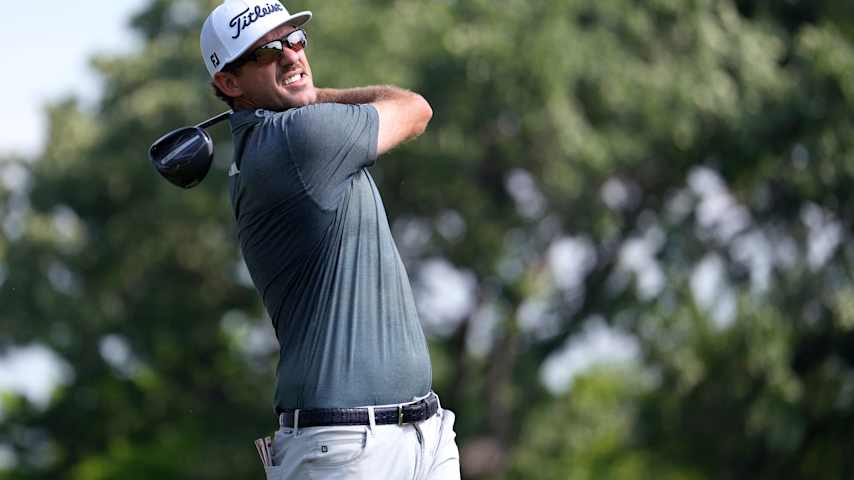 Lanto Griffin of the United States plays his shot from the third tee during the first round of the Charles Schwab Challenge 2025 at Colonial Country Club on May 22, 2025 in Fort Worth, Texas. (Raj Mehta/Getty Images)