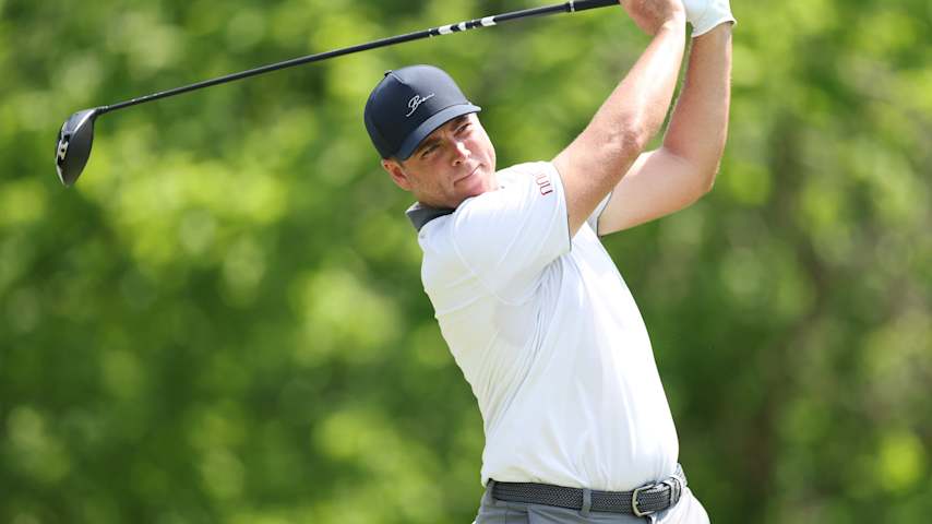 Luke List of the United States hits a tee shot on the sixth hole during the final round of the Charles Schwab Challenge 2025 at Colonial Country Club on May 25, 2025 in Fort Worth, Texas. (Sam Hodde/Getty Images)