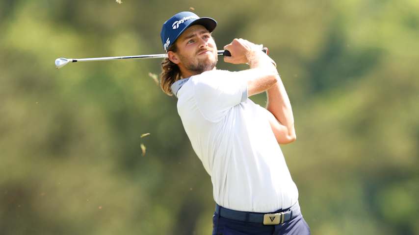 Matthew Anderson of Canada plays his shot from the 18th fairway during the second round of the Visit Knoxville Open 2025 at Holston Hills Country Club on May 23, 2025 in Knoxville, Tennessee. (Johnnie Izquierdo/Getty Images)