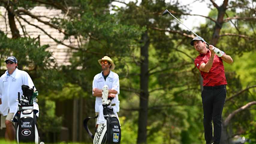 Nick Taylor of Canada hits his tee shot at the second hole during the final round of the Memorial Tournament presented  by Workday at Muirfield Village Golf Club on June 1, 2025 in Dublin, Ohio. (Tracy Wilcox/PGA TOUR via Getty Images)