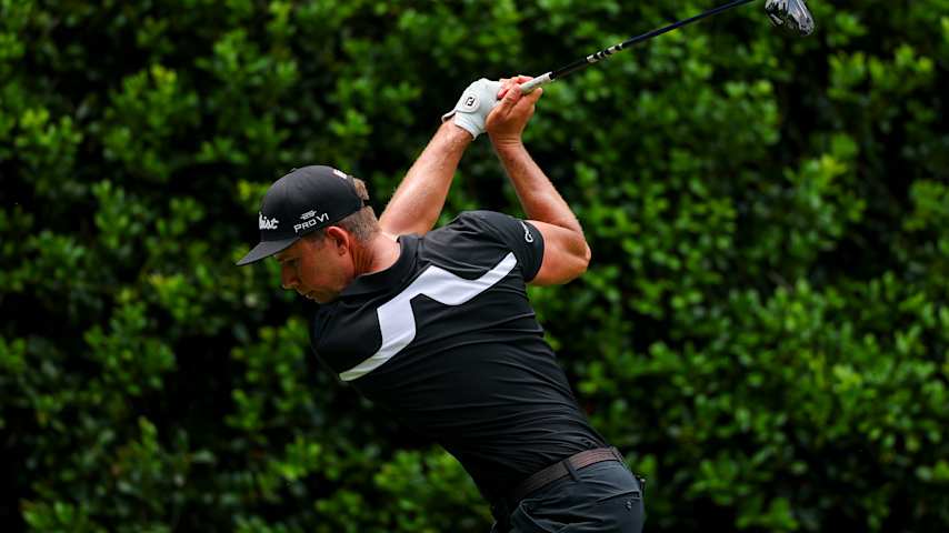 Niklas Norgaard of Denmark hits a tee shot on the 12th hole during the first round of the PGA Championship at Quail Hollow Country Club on May 15, 2025 in Charlotte, North Carolina. (Kevin C. Cox/Getty Images)