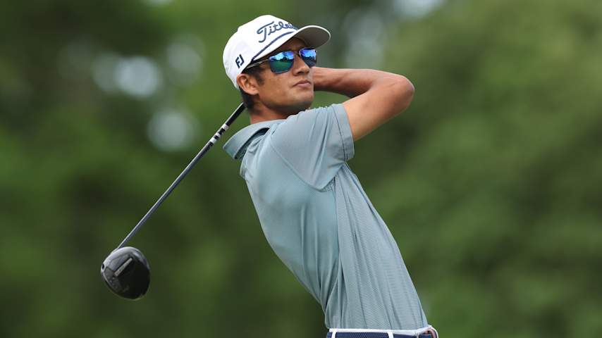 Ricky Castillo of the United States plays his shot from the second tee during the second round of the ONEflight Myrtle Beach Classic 2025 at Dunes Golf & Beach Club on May 09, 2025 in Myrtle Beach, South Carolina. (Andy Lyons/Getty Images)