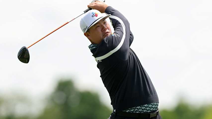 Sungjae Im of South Korea plays a shot from the fifth tee during the third round of the Memorial Tournament presented by Workday 2025 at Muirfield Village Golf Club on May 31, 2025 in Dublin, Ohio. (Andy Lyons/Getty Images)